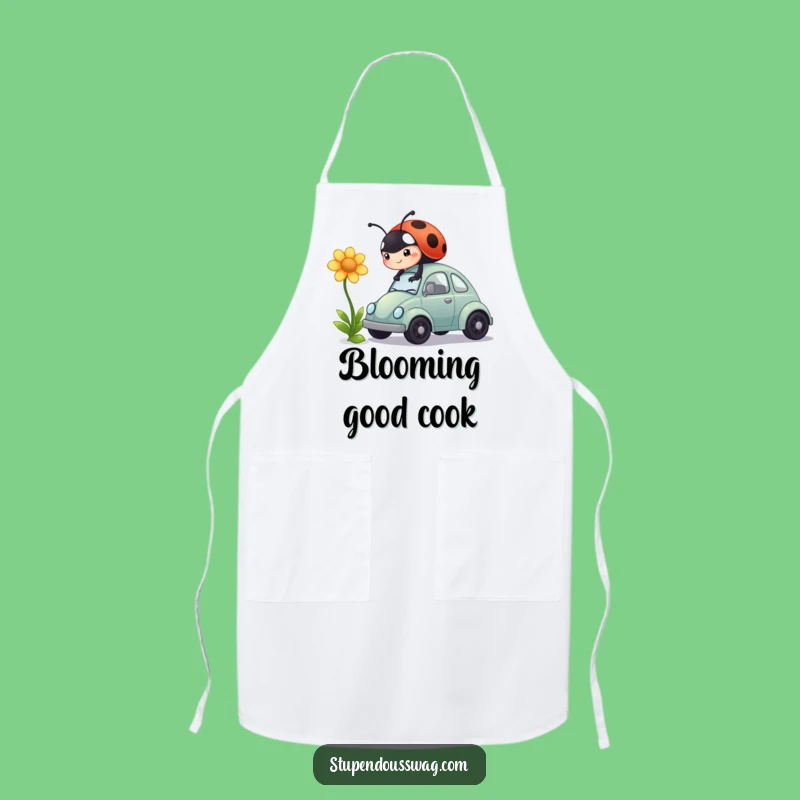 Funny Ladybug Car Flower Apron: Cook with Determined Humorous Flair, Perfect Kitchen Gift