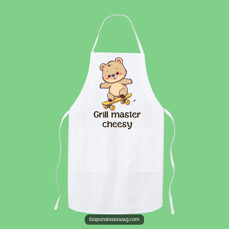Funny Bear Cub Cheese Skateboard Apron: Cook with Clumsy Charm, Great Kitchen Gift