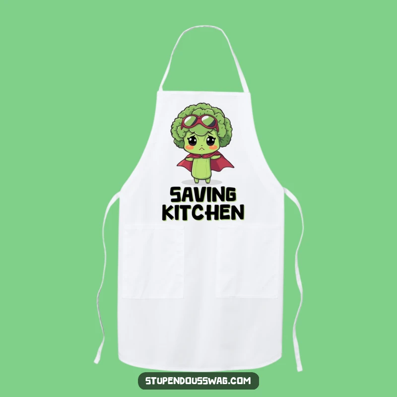 Funny Bewildered Broccoli Apron: Cook with Tiny Heroic Style