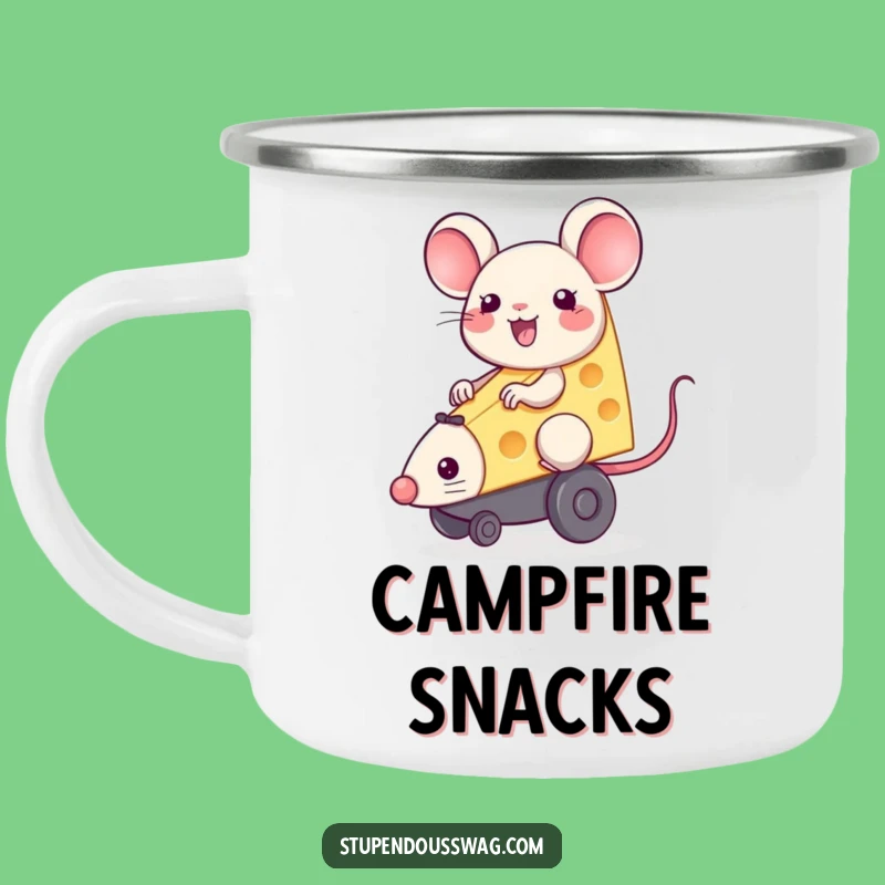 Funny Cheese Mouse Camping Mug: Joyful Rider Outdoor Fun