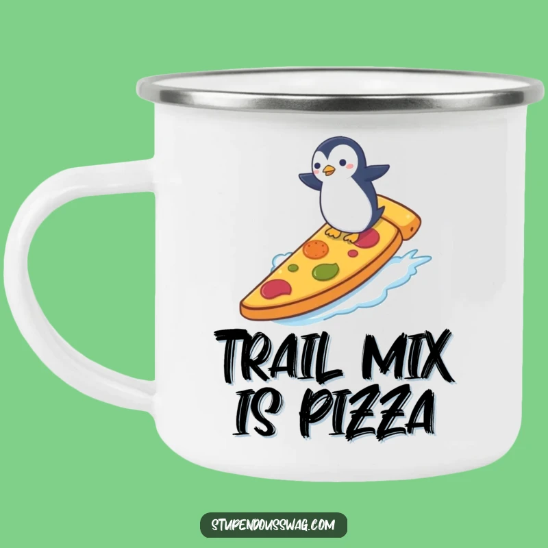 Funny Penguin Pizza Surf Camping Mug: Adventure Cup, Perfect Funny Gift for Hikers