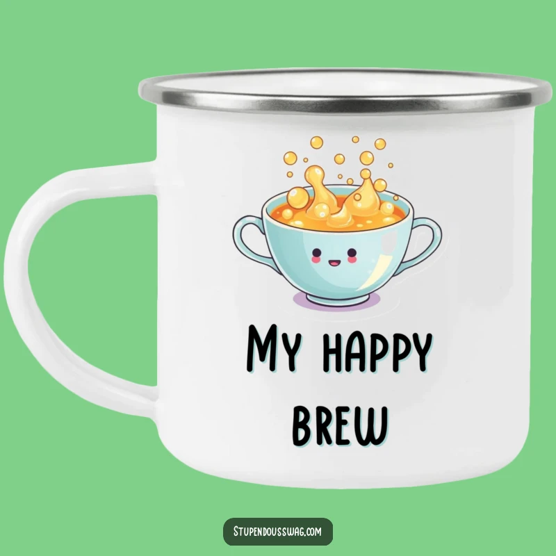 Funny Teacup Camping Mug: Bubbly Enthusiasm on the Go, Outdoor Gift