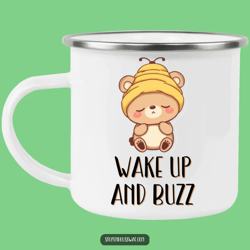 Funny Sleepy Bear Beehive Hat Camping Mug - Outdoor Humor for Campers