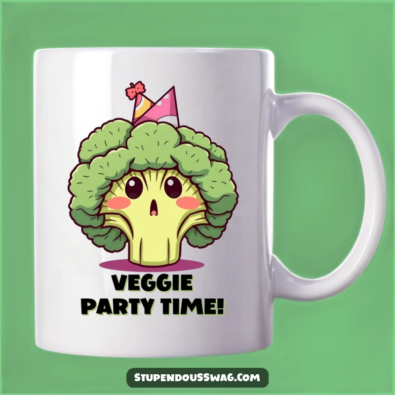 Funny Broccoli Party Hat Mug: Surprise Veggie Celebration, Hilarious Gift for Veggie Lovers
