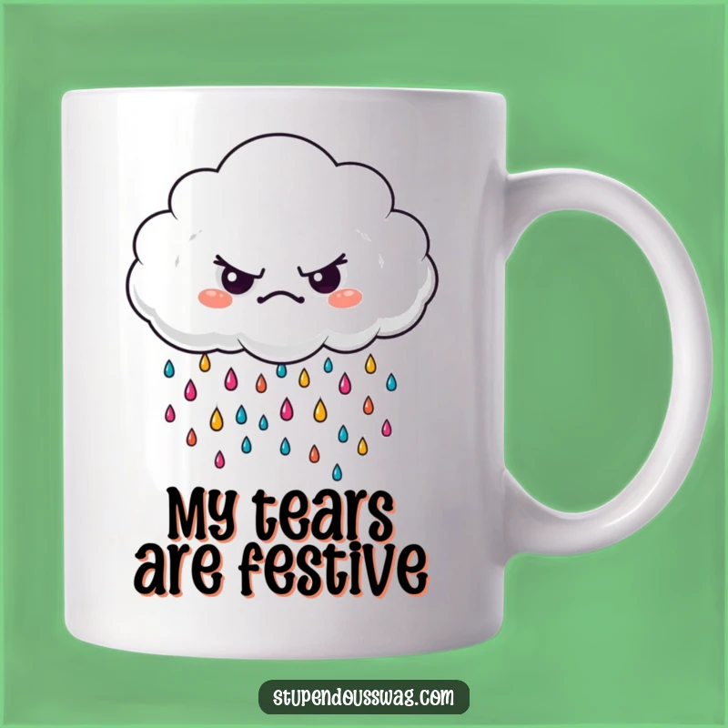 Funny Grumpy Cloud Mug: Tiny Colorful Raindrops Make a Hilarious Gift