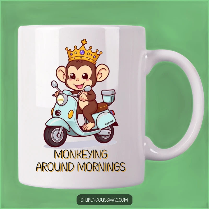 Funny Monkey King Mug: Royal Scooter Ride, Perfect Quirky Gift!