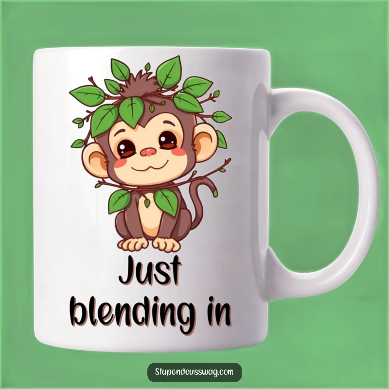 Funny Mischievous Monkey Leaf Disguise Mug - Prankster Animal Gift