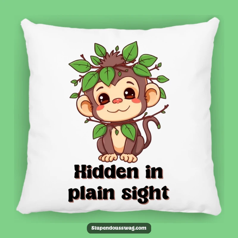 Funny Mischievous Monkey Leaf Disguise Pillow - Playful Accent for Seating
