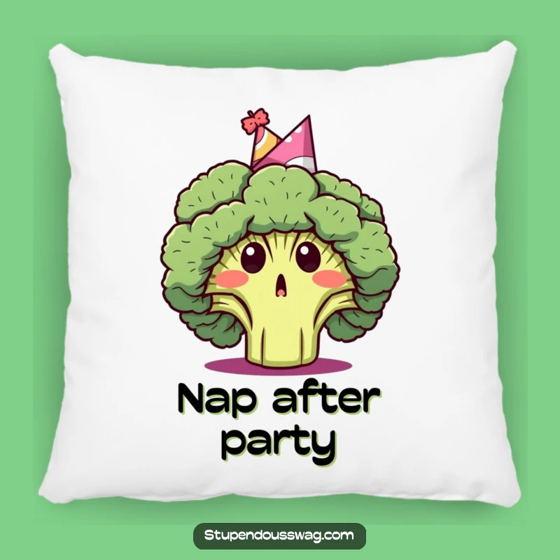 Funny Broccoli Party Hat Pillow: Cozy Comfort with Surprised Veggie Cheer