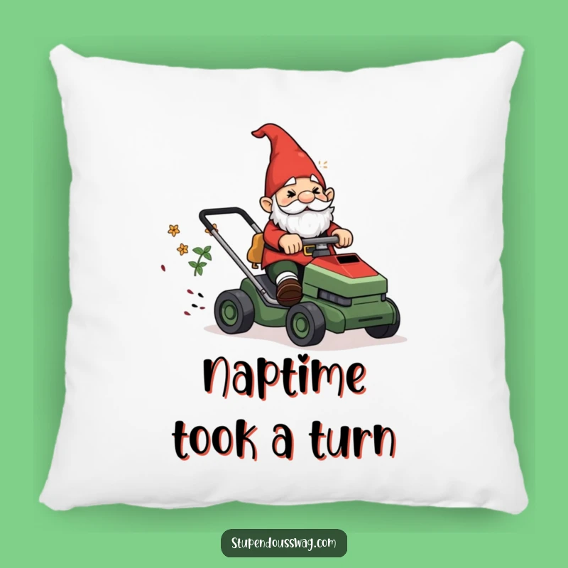 Funny Gnome Lawn Mower Pillow: Cozy Up with Garden Mayhem, Comfy Gift