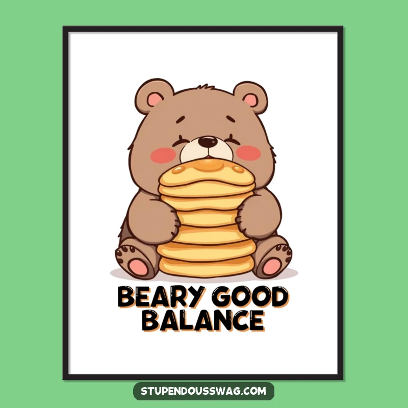 Clumsy Bear Pancake Digital Print Instant Whimsical Art for Your Home