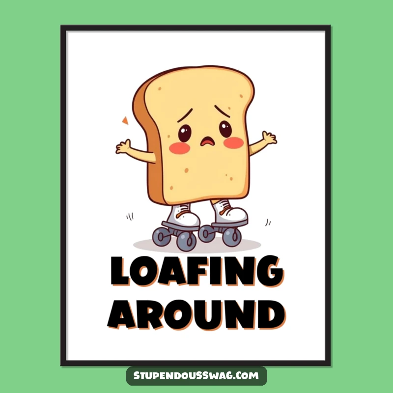 Funny Bread Roller Skates Digital Art: Confused Carb Printable