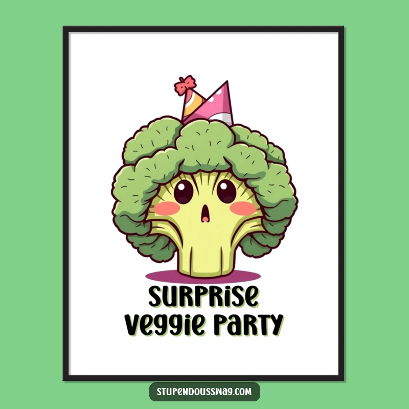Funny Broccoli Party Hat Art Print: A Surprised Veggie Celebration for Your Walls
