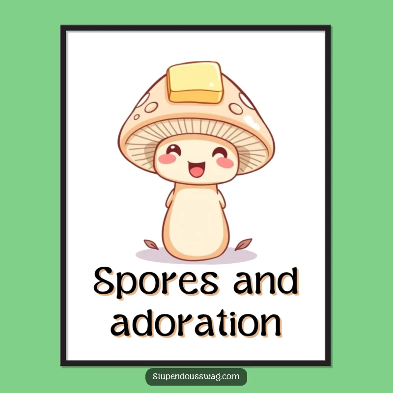 Funny Mushroom Butter Hat Digital Art - Whimsical Woodland Print