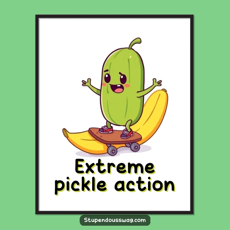 Funny Pickle Skateboard Digital Art: Instant Extreme Decor