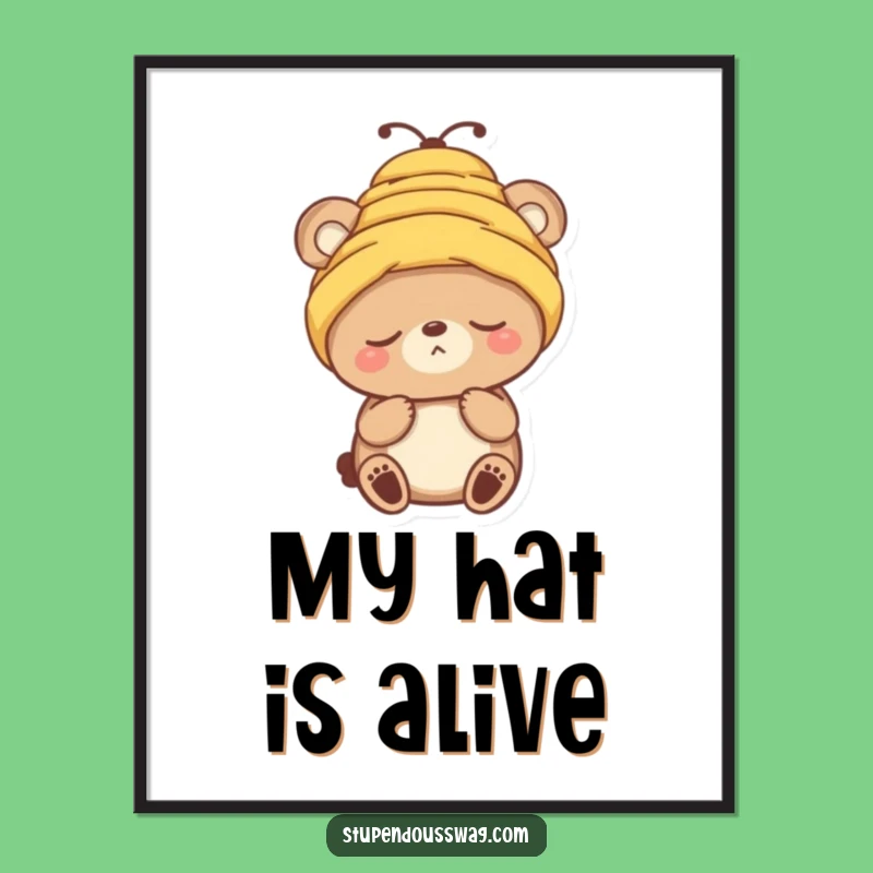 Funny Sleepy Bear Beehive Hat Digital Art - Hilarious Woodland Creature Download