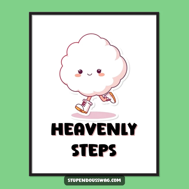 Funny Skipping Cloud Digital Art - Fluffy Printable Wall Decor