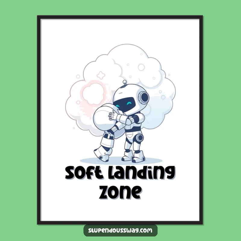 Funny Robot Cloud Hug Digital Art: Tiny Hug, Instant Charm