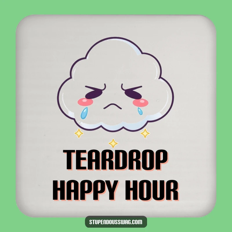 Funny Grumpy Cloud Coaster - Rainbow Tears Drink Protector Gift!