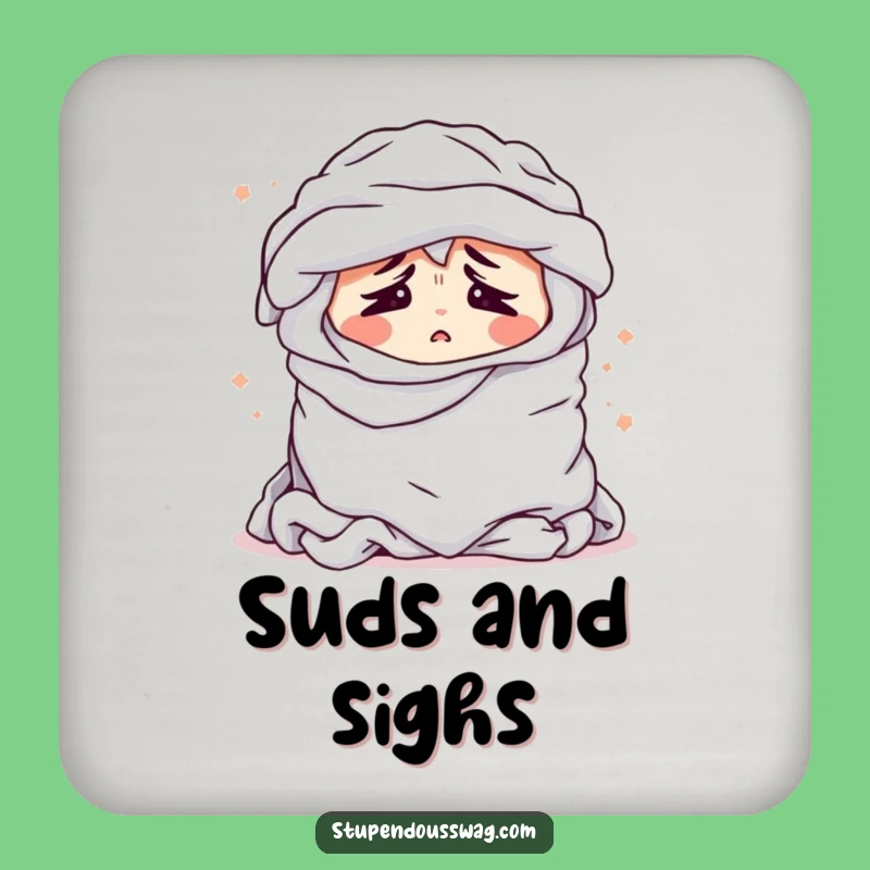 Funny Laundry Pile Coaster - Bewildered Sighing Clothes, Humorous Drink Protection Gift