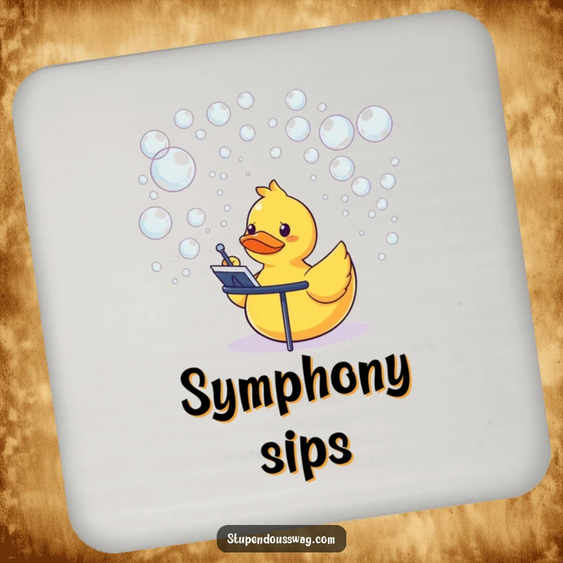 Funny rubber duck conducting a bubble orchestra, decorative coasters to protect furniture.
