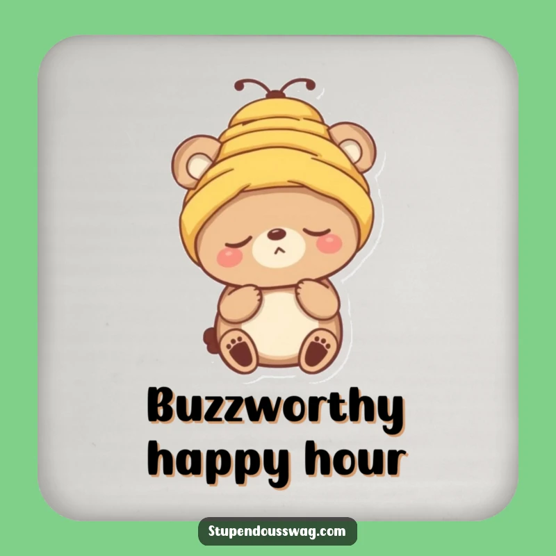 Funny Sleepy Bear Beehive Hat Coaster - Protect Surfaces with Humor