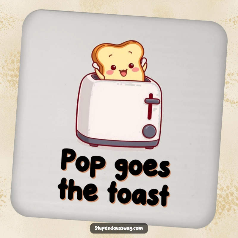 Funny Coaster: A slice of toast leaping dramatically from a toaster, a humorous design for surface protection.