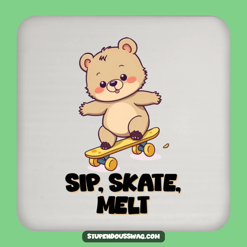 Funny Bear Cub Cheese Skateboard Coasters: Protect Surfaces with Clumsy Humor