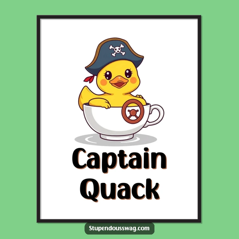 Funny Pirate Duck Poster: Hilarious Teacup Sailing Art, Perfect Gift