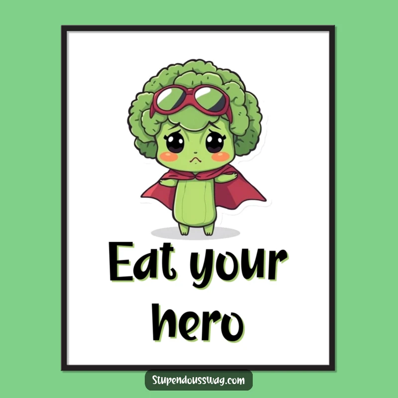 Funny Bewildered Broccoli Poster: Tiny Hero Art for Your Walls