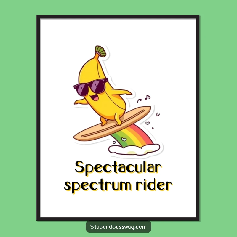 Funny Banana Rainbow Poster: Surfing Cool Vibes - Hilarious Wall Art Gift