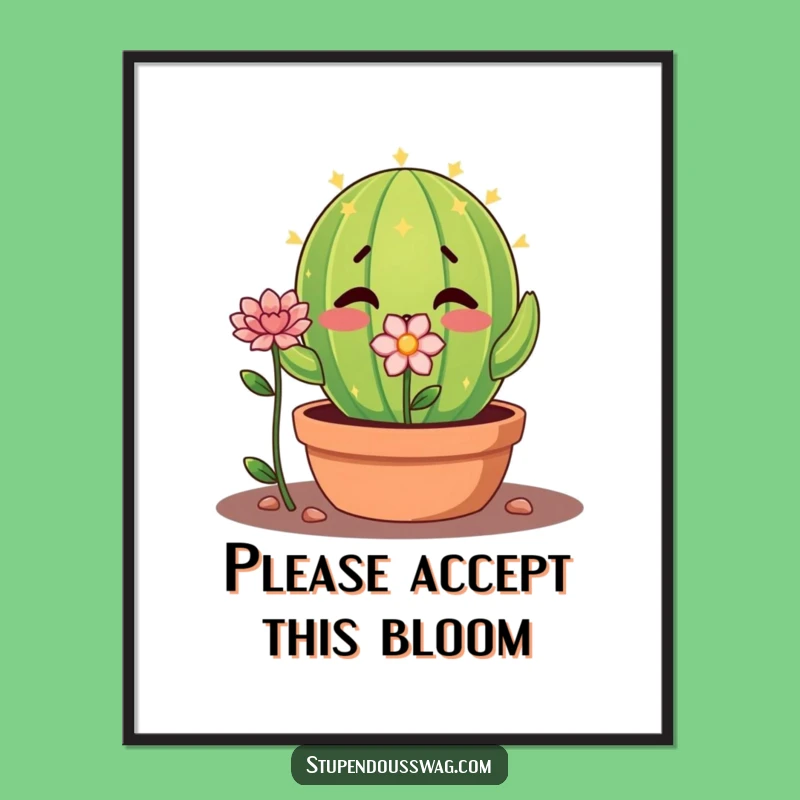 Funny Shy Cactus Poster - Nervous Flower Art & Gentle Gift!