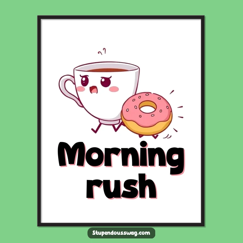 Funny Teacup Donut Chase Poster - Quirky Kitchen Art for Walls