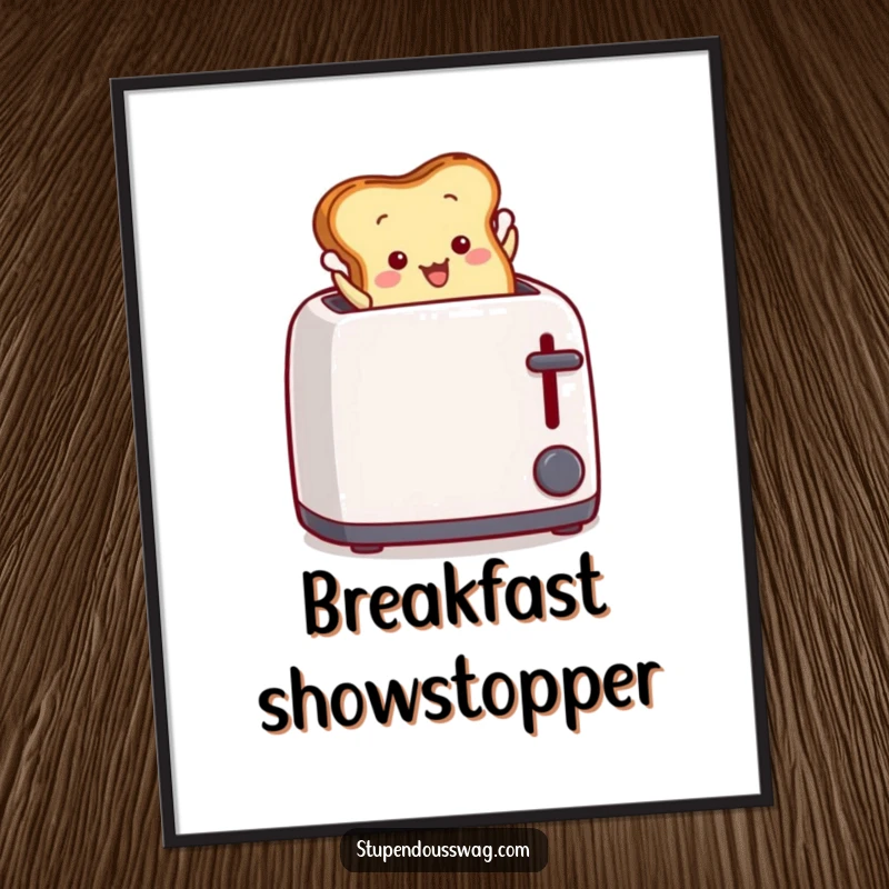 Funny Poster: A piece of toast dramatically leaping from a toaster, capturing a moment of breakfast excitement.