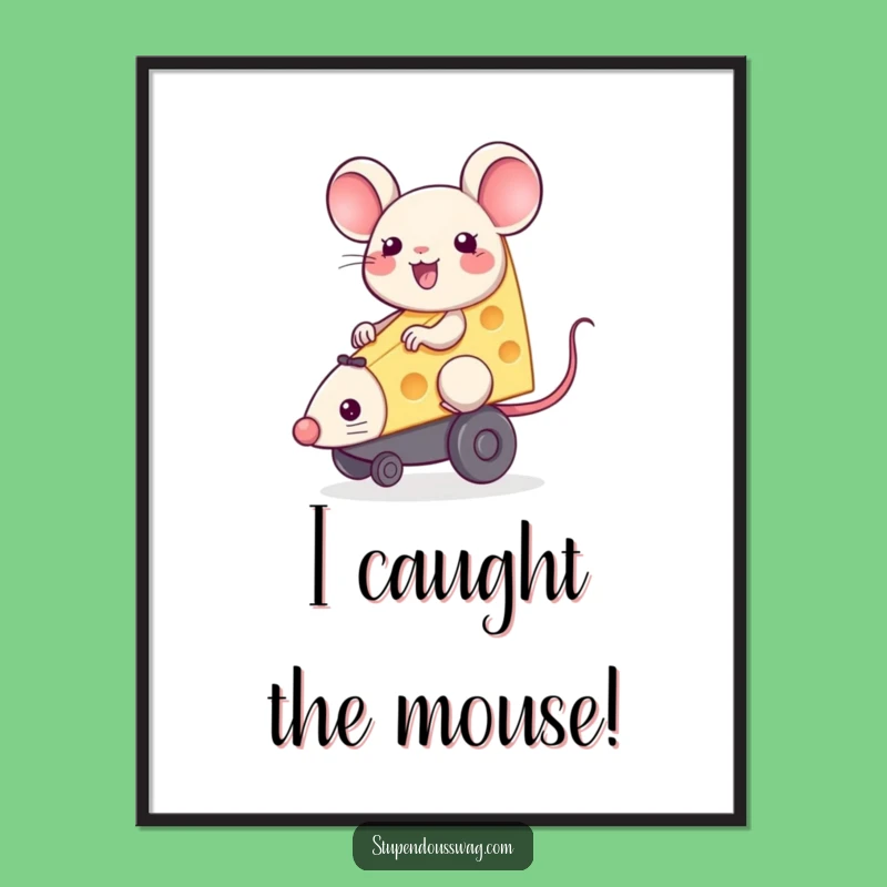 Funny Cheese Mouse Poster: Joyful Rider Art for Kitchen Decor