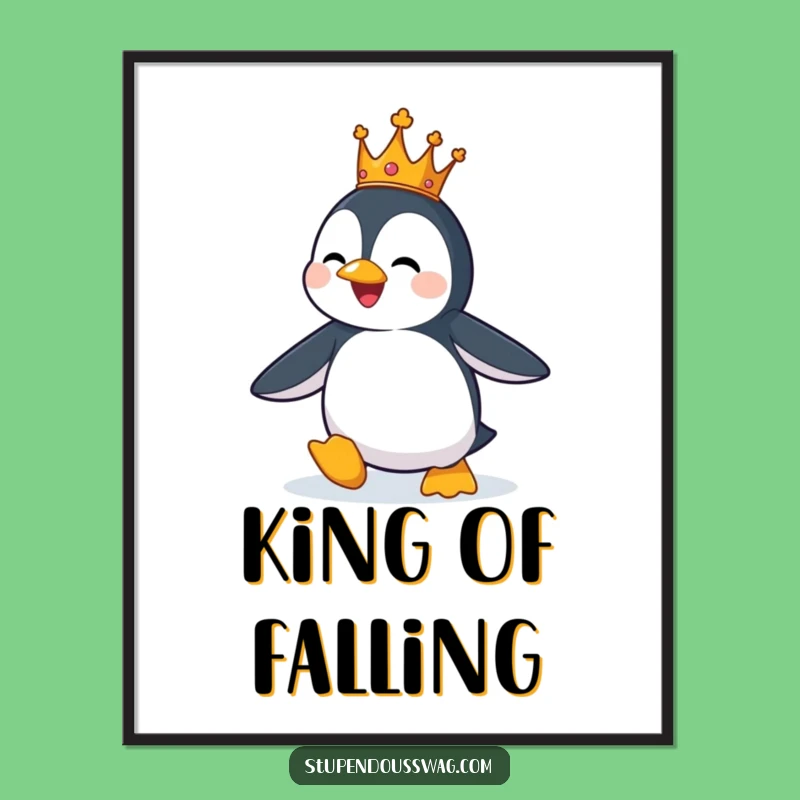 Funny Penguin King Poster: Royal Flight Attempt - Hilarious Wall Art Gift