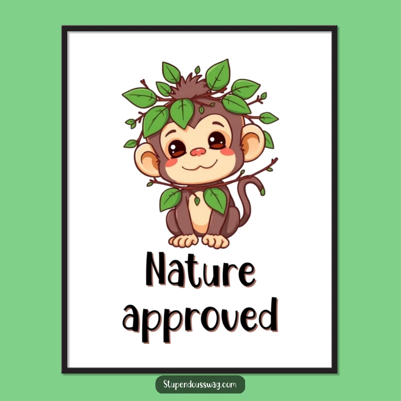 Funny Mischievous Monkey Leaf Disguise Poster - Jungle Wall Art for Laughs
