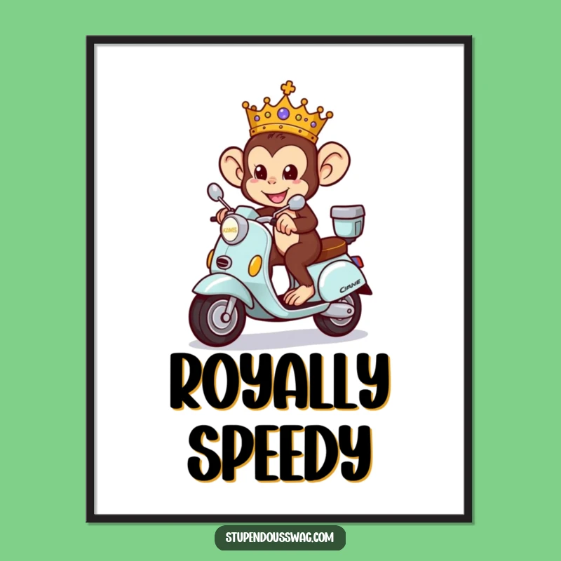 Funny Monkey King Poster: Royal Scooter Art, Perfect Decor Gift!
