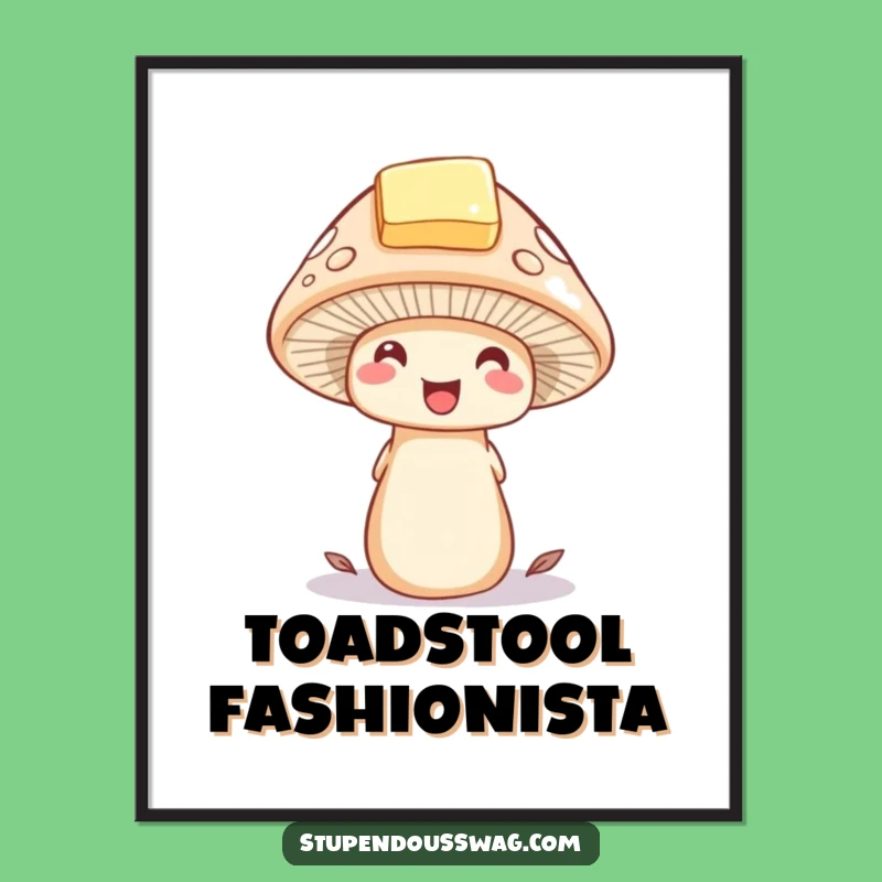 Funny Mushroom Butter Hat Poster - Whimsical Woodland Wall Art