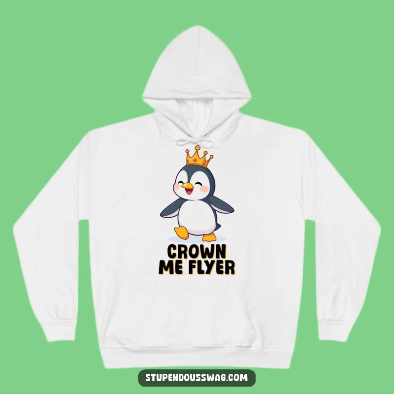 Funny Penguin King Hoodie: Royal Flight Attempt - Cozy & Hilarious Gift