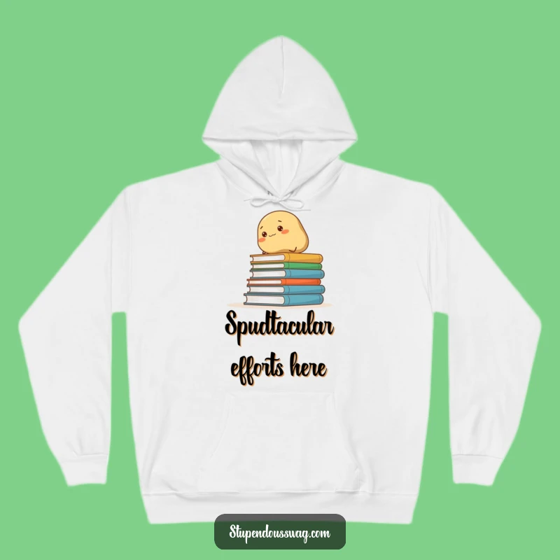 Funny Determined Potato Climbing Books Hoodie: Cozy and Hilarious Gift for Intellectuals