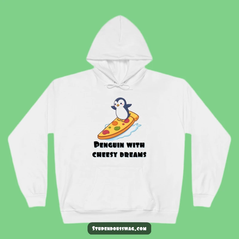 Funny Penguin Pizza Surf Hoodie: Cozy Absurdity Sweatshirt, Perfect Funny Gift for Winter