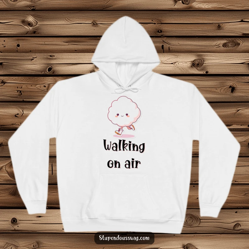 Funny Skipping Cloud Hoodie: A fluffy cloud in tiny boots skips happily, bringing cheerful vibes.