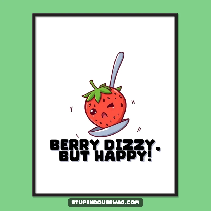 Free Printable Wall Art: Spinning Strawberry, Whimsical & Funny Downloadable Art for Kitchens