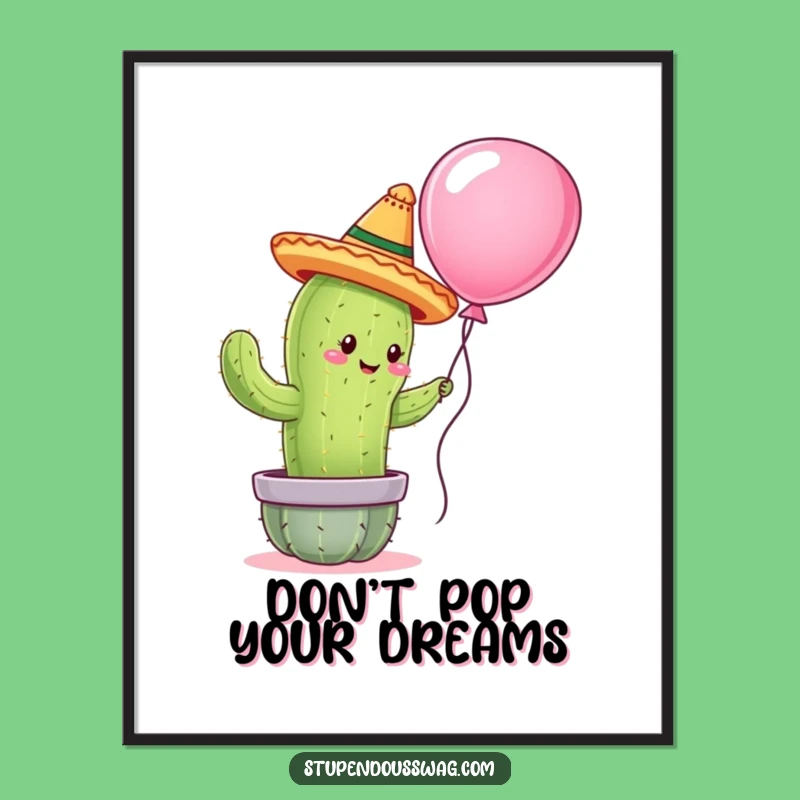 Free Printable Wall Art: Funny Cactus Sombrero Balloon Hug, Quirky Decor