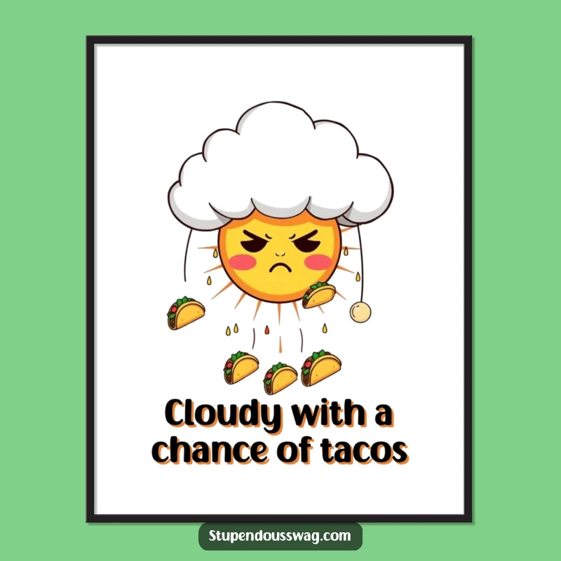 Free Printable Wall Art: Funny Grumpy Cloud Taco Sun, Quirky Downloadable Decor