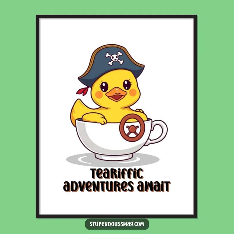 Free Printable Wall Art: Funny Pirate Duck Teacup, Quirky Downloadable Decor