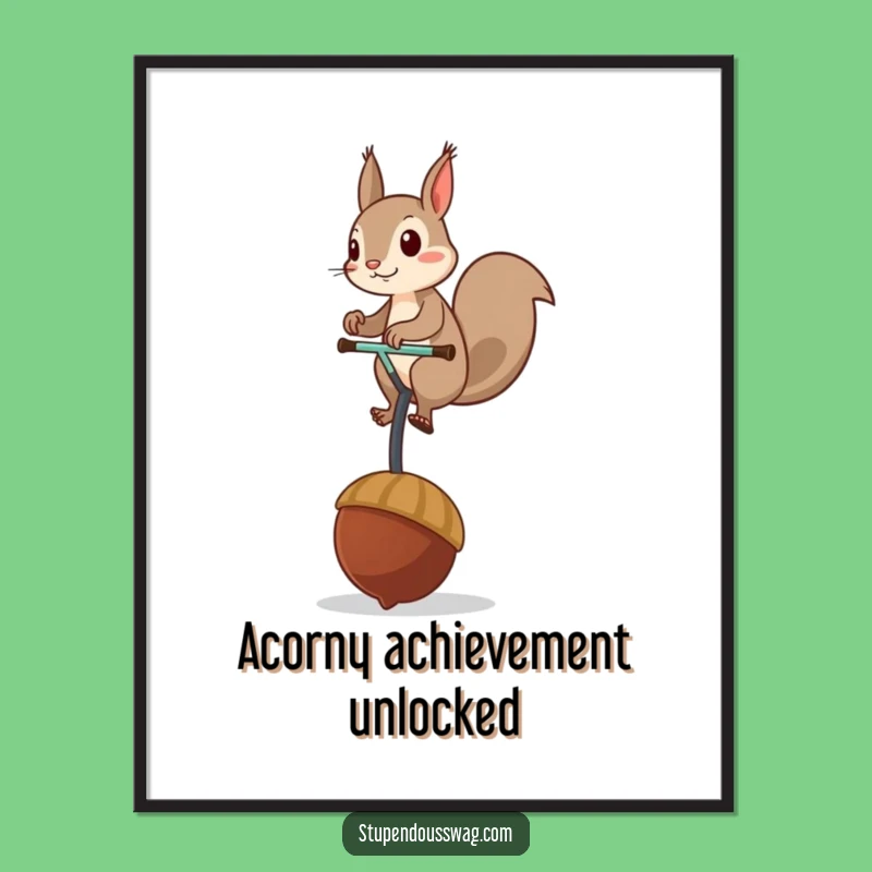 Free Printable Wall Art: Funny Squirrel Acorn Unicycle, Quirky Downloadable Decor