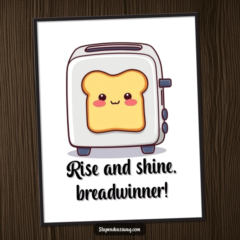 Funny Free Printable Wall Art: Smiling bread slice stuck in toaster, a quirky and humorous downloadable art piece.