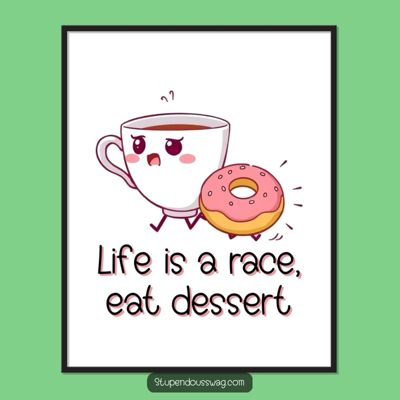 Free Printable Wall Art: Teacup Donut Chase, Funny Downloadable Decor Gift